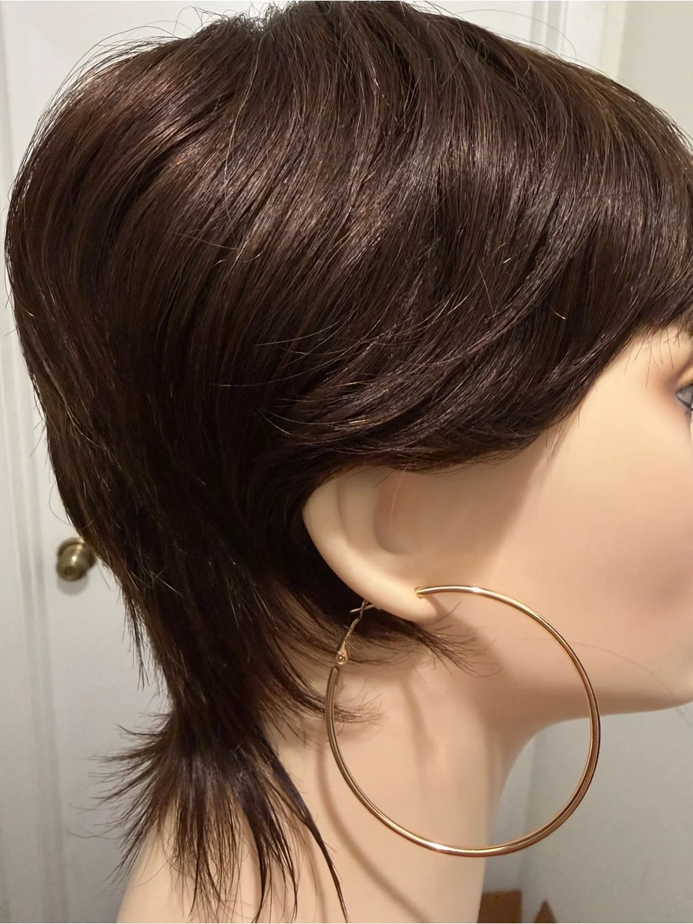 💯% HUMAN Hair Straight Pixie Cut with Bangs Brown